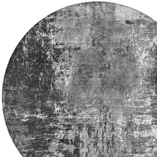 8' Gray Charcoal And Silver Round Abstract Washable Indoor Outdoor Area Rug Photo 4