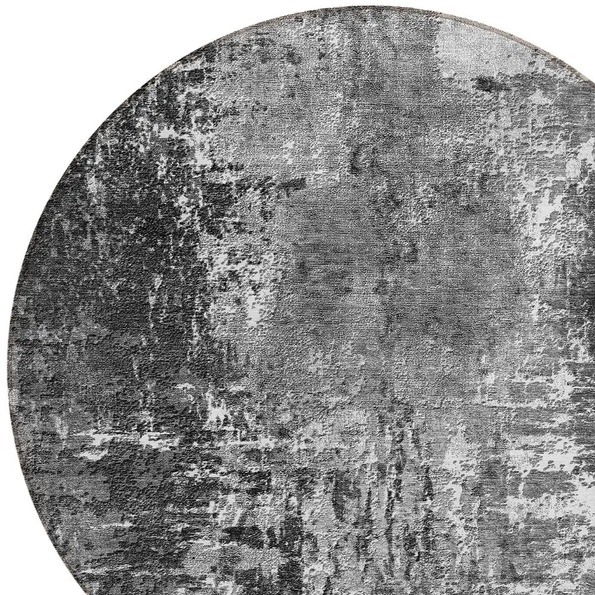 8' Gray Charcoal And Silver Round Abstract Washable Indoor Outdoor Area Rug Photo 4