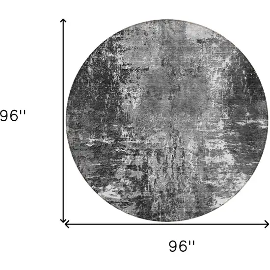 8' Gray Charcoal And Silver Round Abstract Washable Indoor Outdoor Area Rug Photo 3