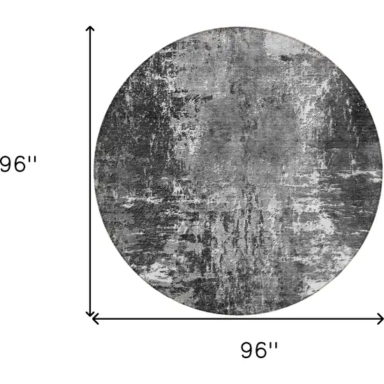 8' Gray Charcoal And Silver Round Abstract Washable Indoor Outdoor Area Rug Photo 3
