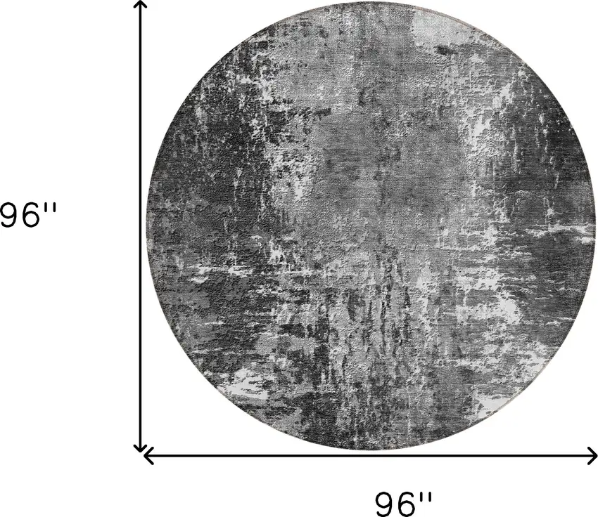 8' Gray Charcoal And Silver Round Abstract Washable Indoor Outdoor Area Rug Photo 3