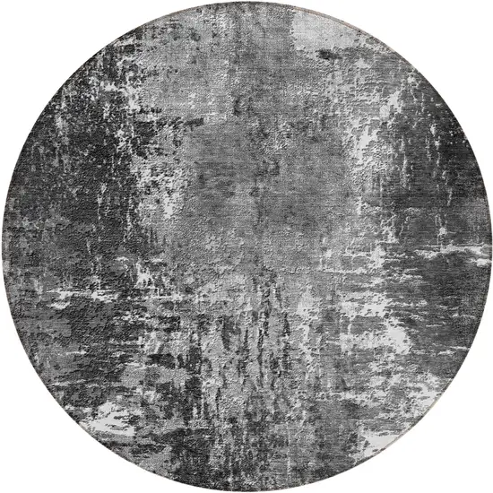 8' Gray Charcoal And Silver Round Abstract Washable Indoor Outdoor Area Rug Photo 1
