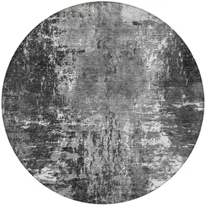 Photo of 8' Gray Charcoal And Silver Round Abstract Washable Indoor Outdoor Area Rug