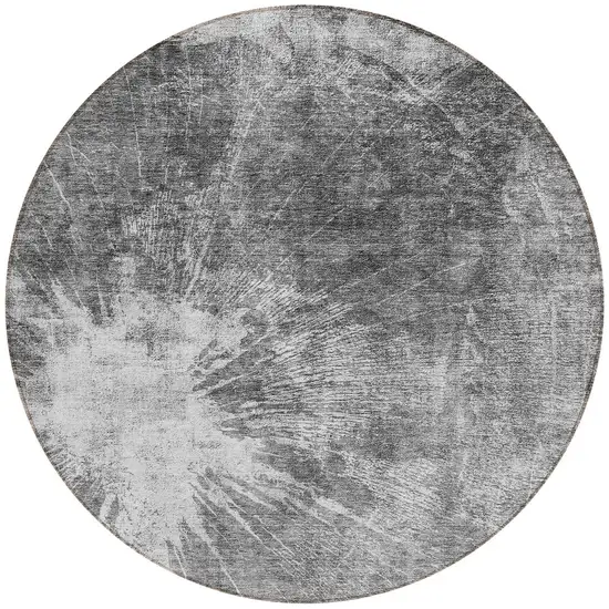 8' Gray Charcoal And Silver Round Abstract Washable Indoor Outdoor Area Rug Photo 4