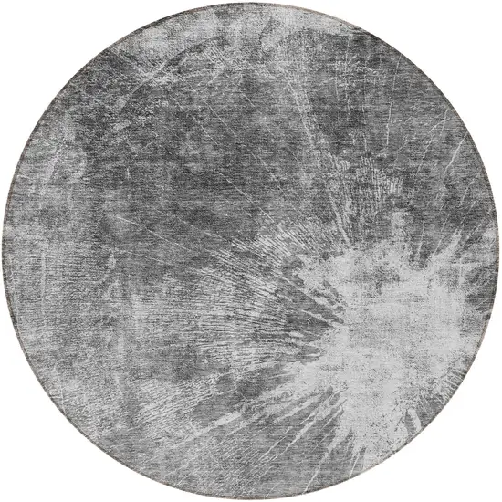 8' Gray Charcoal And Silver Round Abstract Washable Indoor Outdoor Area Rug Photo 5
