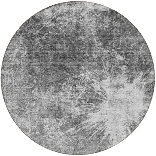 8' Gray Charcoal And Silver Round Abstract Washable Indoor Outdoor Area Rug Photo 5