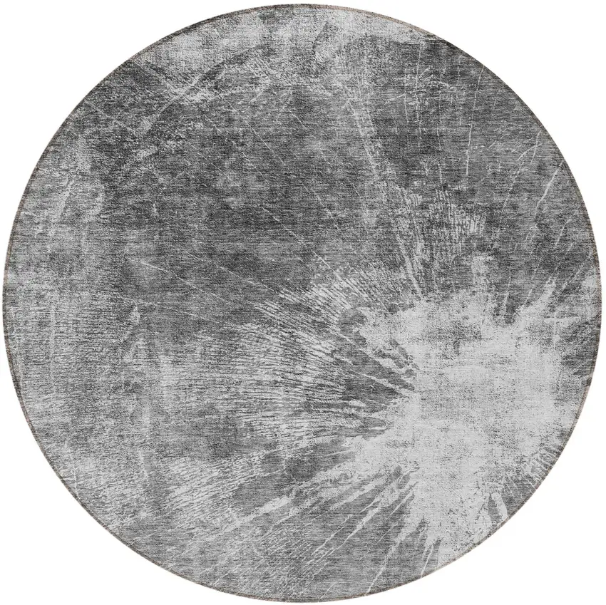 8' Gray Charcoal And Silver Round Abstract Washable Indoor Outdoor Area Rug Photo 5