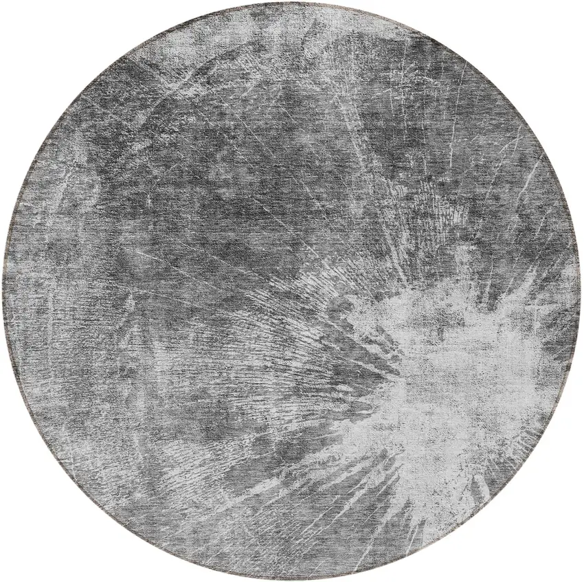 8' Gray Charcoal And Silver Round Abstract Washable Indoor Outdoor Area Rug Photo 5