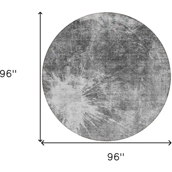 8' Gray Charcoal And Silver Round Abstract Washable Indoor Outdoor Area Rug Photo 3
