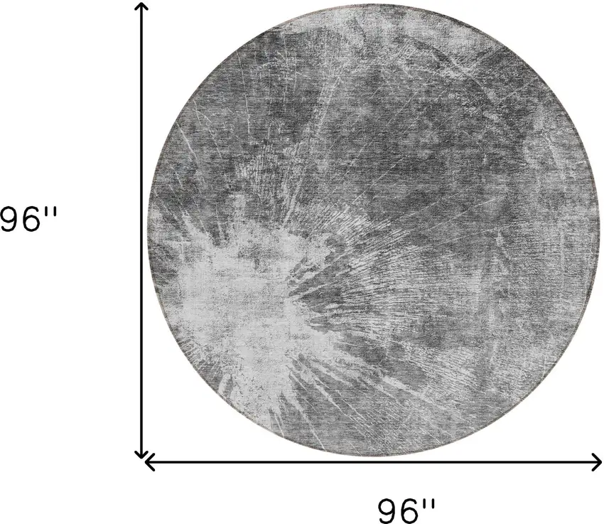 8' Gray Charcoal And Silver Round Abstract Washable Indoor Outdoor Area Rug Photo 3