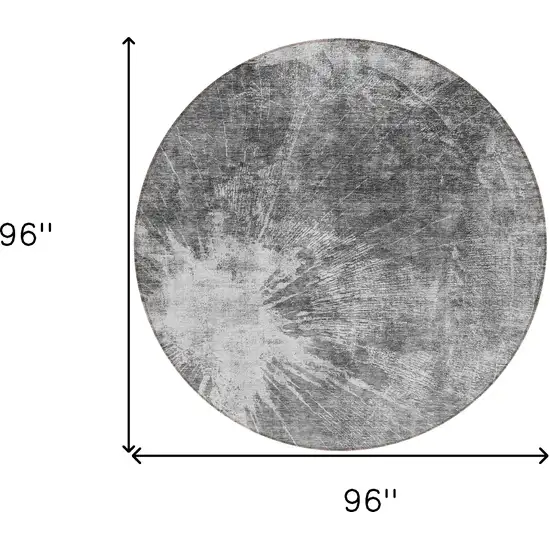 8' Gray Charcoal And Silver Round Abstract Washable Indoor Outdoor Area Rug Photo 3