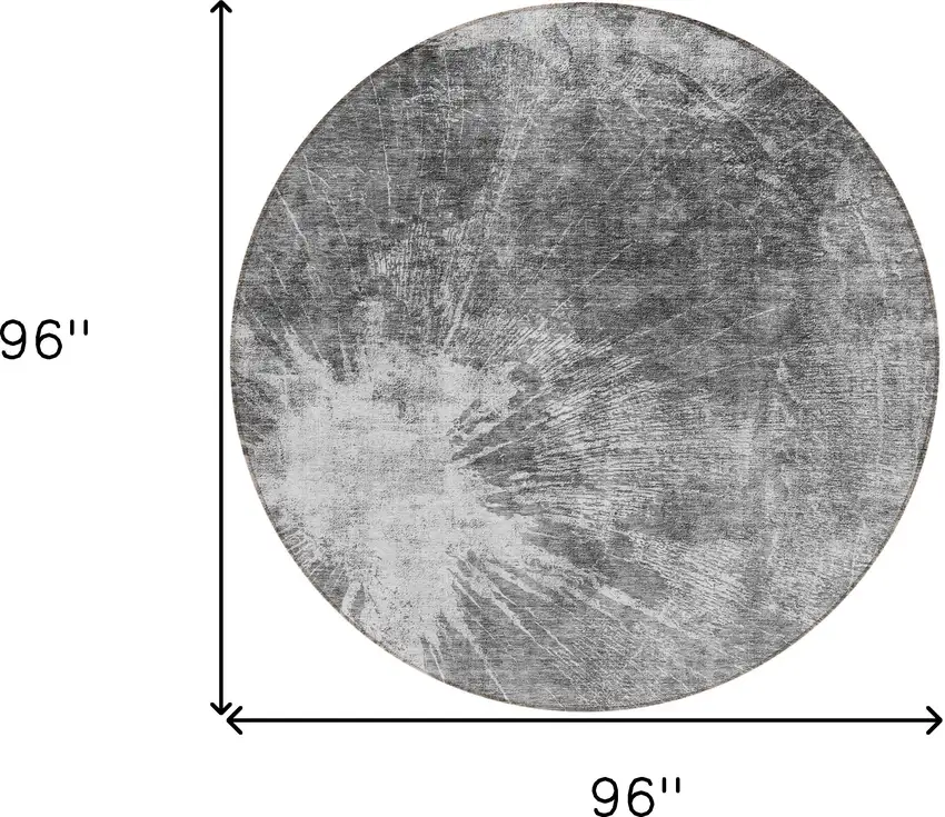 8' Gray Charcoal And Silver Round Abstract Washable Indoor Outdoor Area Rug Photo 3