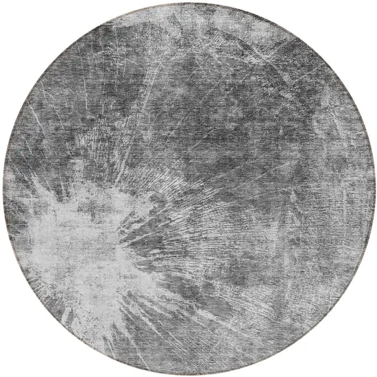 8' Gray Charcoal And Silver Round Abstract Washable Indoor Outdoor Area Rug Photo 2