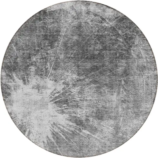 8' Gray Charcoal And Silver Round Abstract Washable Indoor Outdoor Area Rug Photo 2