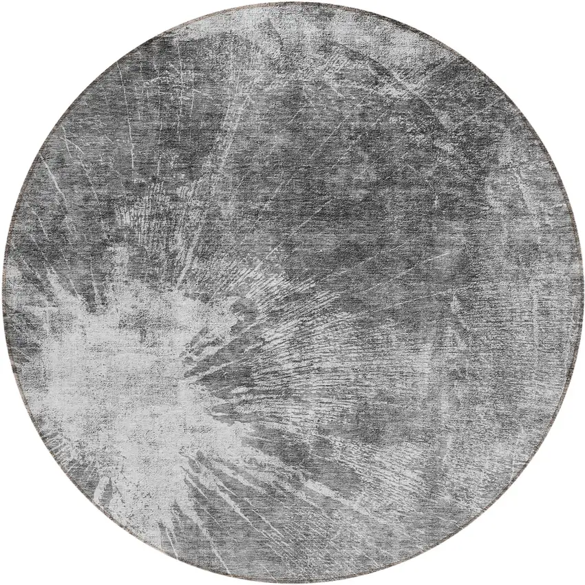 8' Gray Charcoal And Silver Round Abstract Washable Indoor Outdoor Area Rug Photo 2