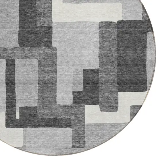 8' Gray Charcoal And Silver Round Abstract Washable Indoor Outdoor Area Rug Photo 4