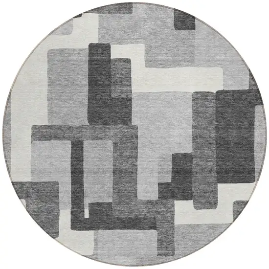 8' Gray Charcoal And Silver Round Abstract Washable Indoor Outdoor Area Rug Photo 5
