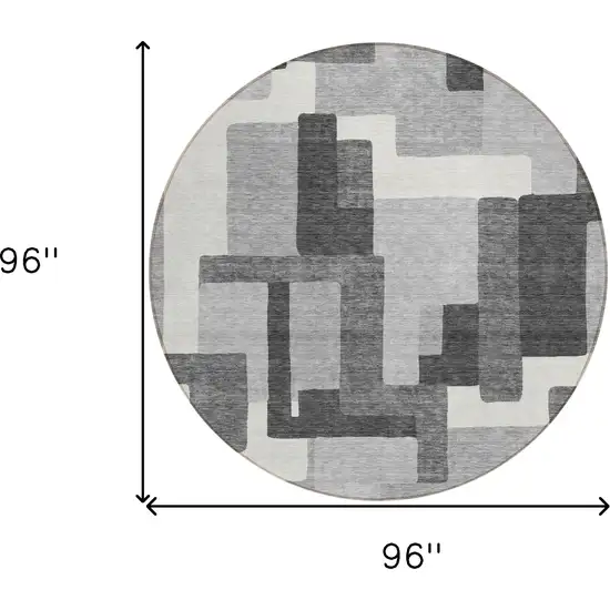 8' Gray Charcoal And Silver Round Abstract Washable Indoor Outdoor Area Rug Photo 8