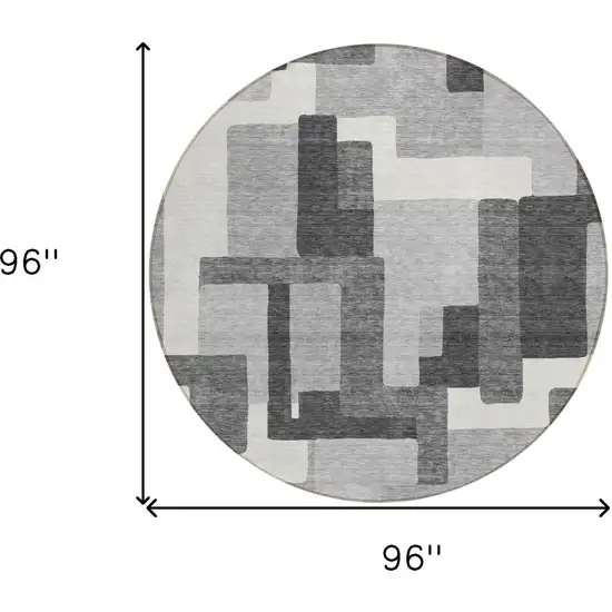 8' Gray Charcoal And Silver Round Abstract Washable Indoor Outdoor Area Rug Photo 8