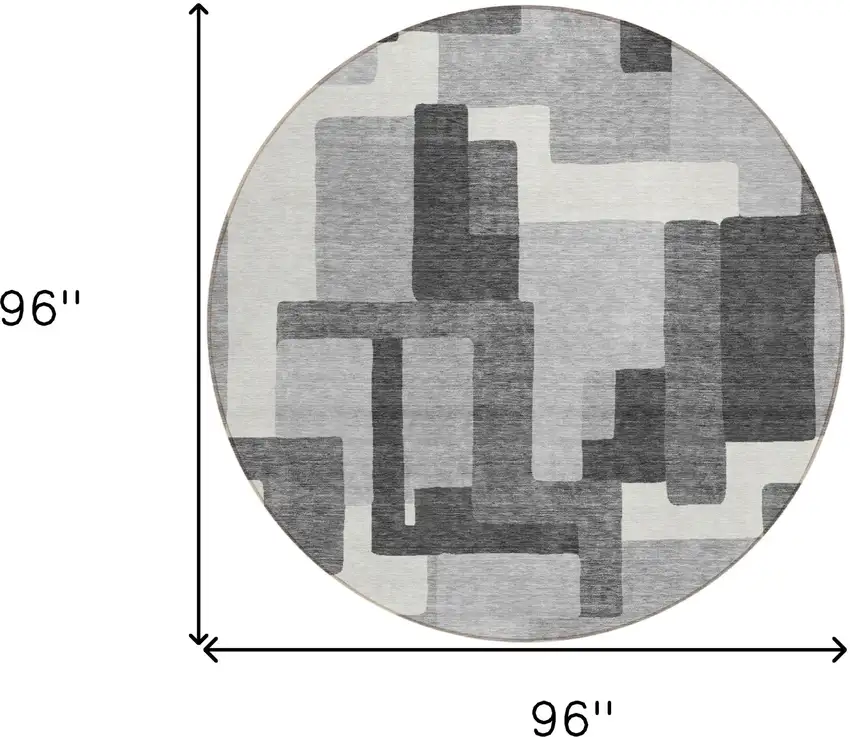 8' Gray Charcoal And Silver Round Abstract Washable Indoor Outdoor Area Rug Photo 8