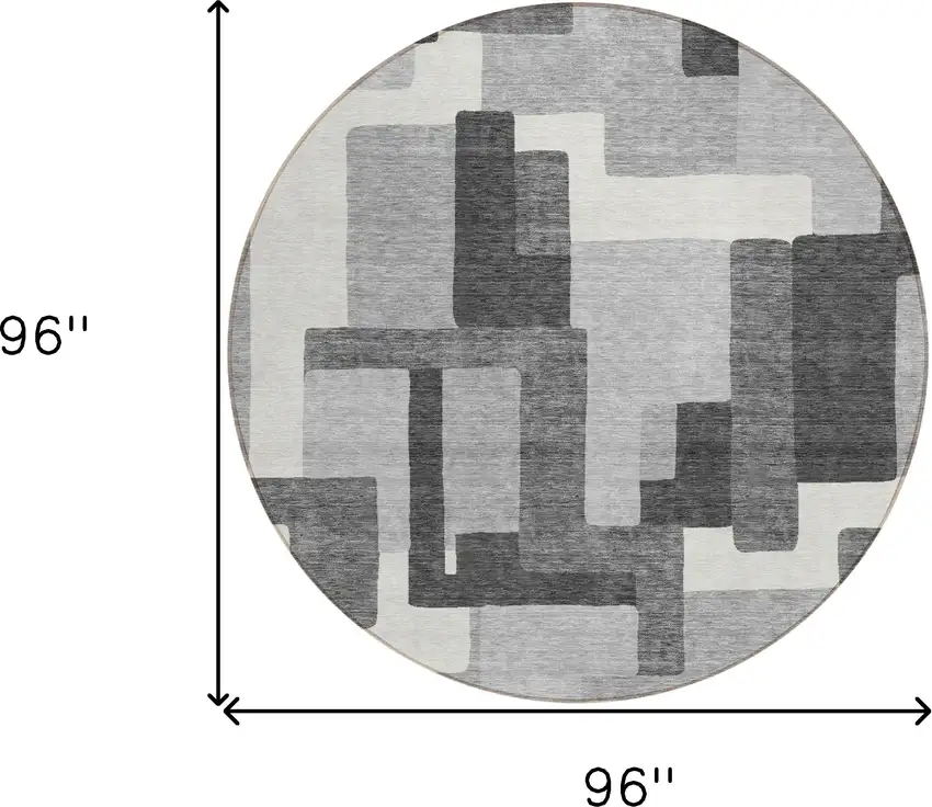 8' Gray Charcoal And Silver Round Abstract Washable Indoor Outdoor Area Rug Photo 8