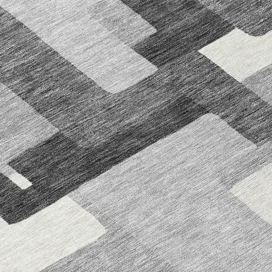 8' Gray Charcoal And Silver Round Abstract Washable Indoor Outdoor Area Rug Photo 8