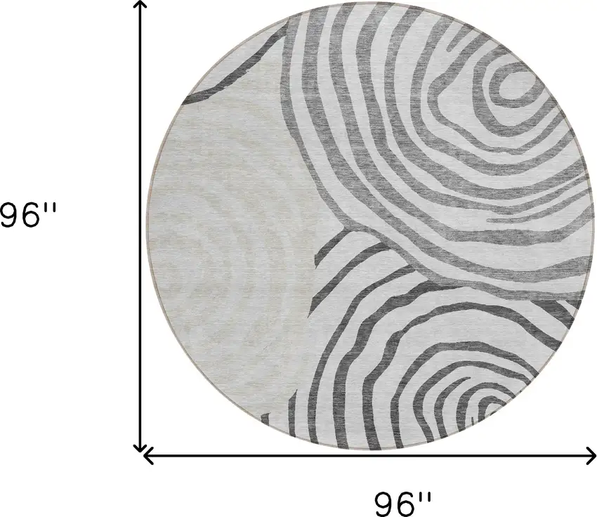 8' Gray Charcoal And Silver Round Abstract Washable Indoor Outdoor Area Rug Photo 8
