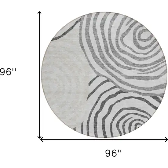 8' Gray Charcoal And Silver Round Abstract Washable Indoor Outdoor Area Rug Photo 8