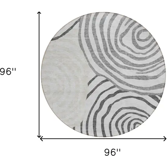 8' Gray Charcoal And Silver Round Abstract Washable Indoor Outdoor Area Rug Photo 8