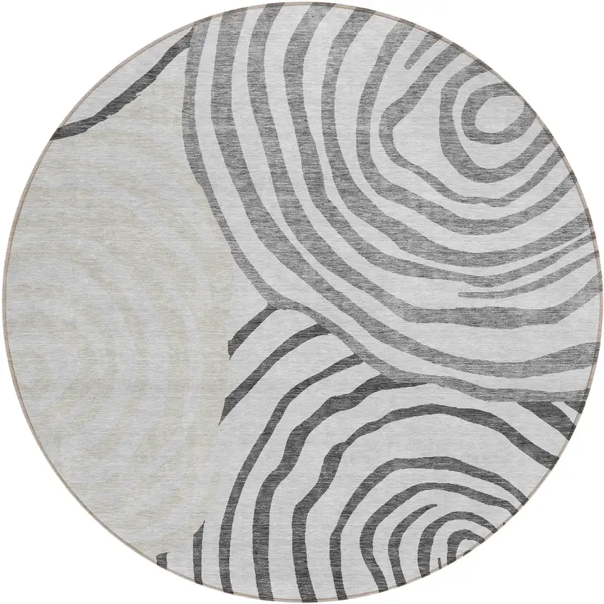 8' Gray Charcoal And Silver Round Abstract Washable Indoor Outdoor Area Rug Photo 1