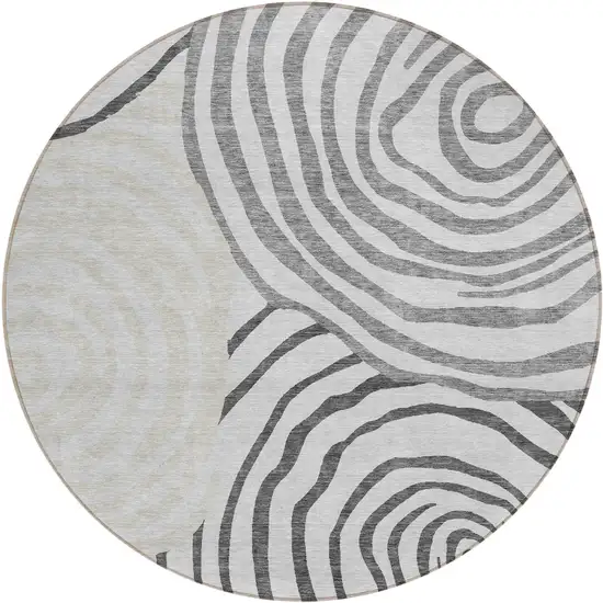 8' Gray Charcoal And Silver Round Abstract Washable Indoor Outdoor Area Rug Photo 1