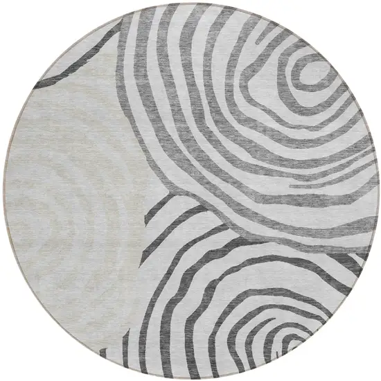 8' Gray Charcoal And Silver Round Abstract Washable Indoor Outdoor Area Rug Photo 1