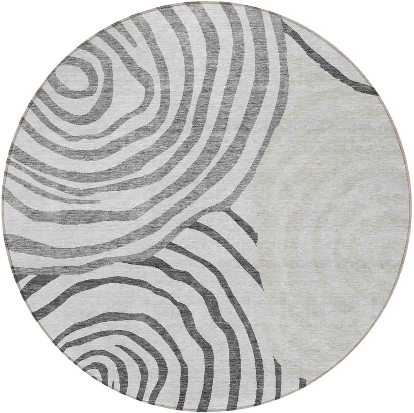 8' Gray Charcoal And Silver Round Abstract Washable Indoor Outdoor Area Rug Photo 5