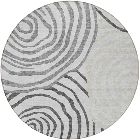 8' Gray Charcoal And Silver Round Abstract Washable Indoor Outdoor Area Rug Photo 5