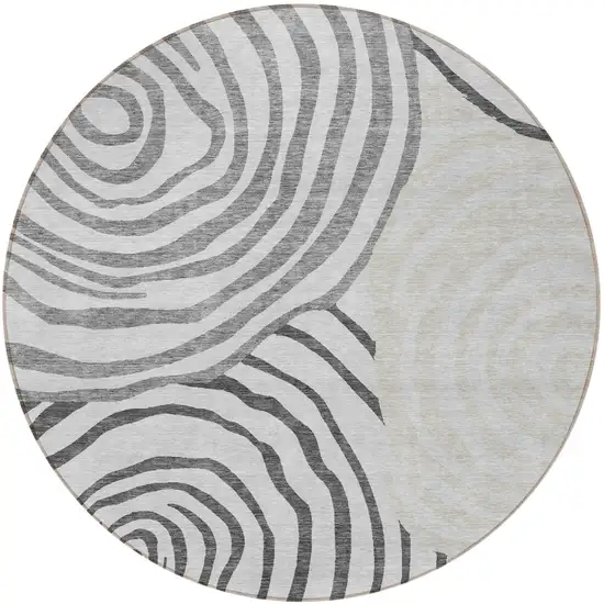 8' Gray Charcoal And Silver Round Abstract Washable Indoor Outdoor Area Rug Photo 5