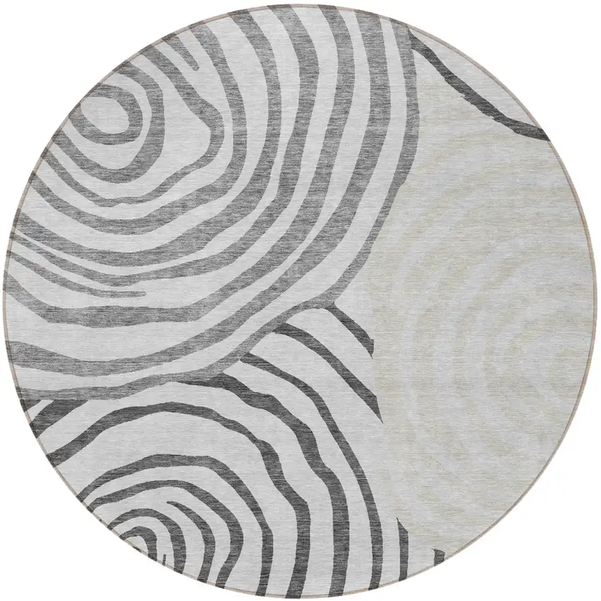 8' Gray Charcoal And Silver Round Abstract Washable Indoor Outdoor Area Rug Photo 5