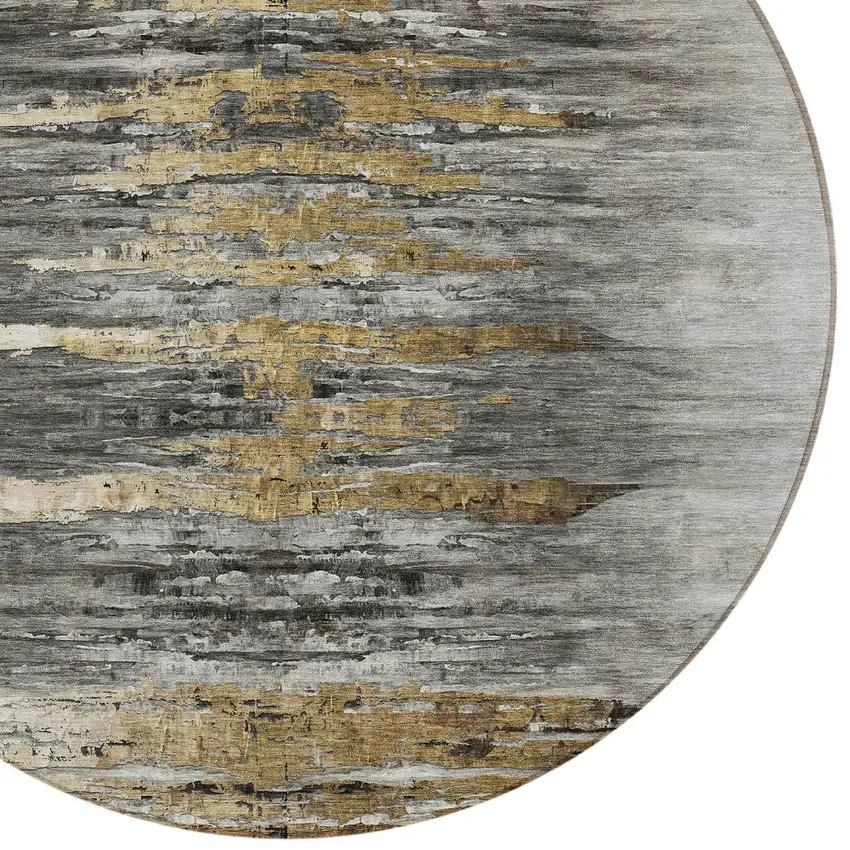 8' Gray Charcoal And Silver Round Abstract Washable Indoor Outdoor Area Rug Photo 5