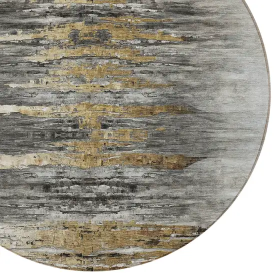 8' Gray Charcoal And Silver Round Abstract Washable Indoor Outdoor Area Rug Photo 5