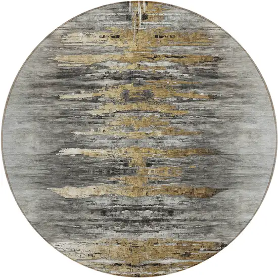 8' Gray Charcoal And Silver Round Abstract Washable Indoor Outdoor Area Rug Photo 2