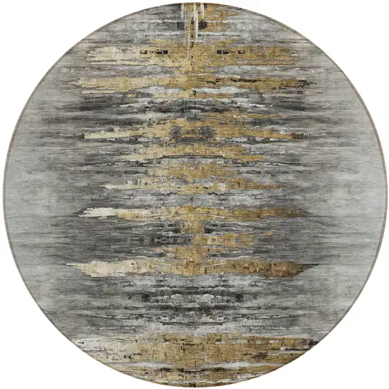8' Gray Charcoal And Silver Round Abstract Washable Indoor Outdoor Area Rug Photo 2
