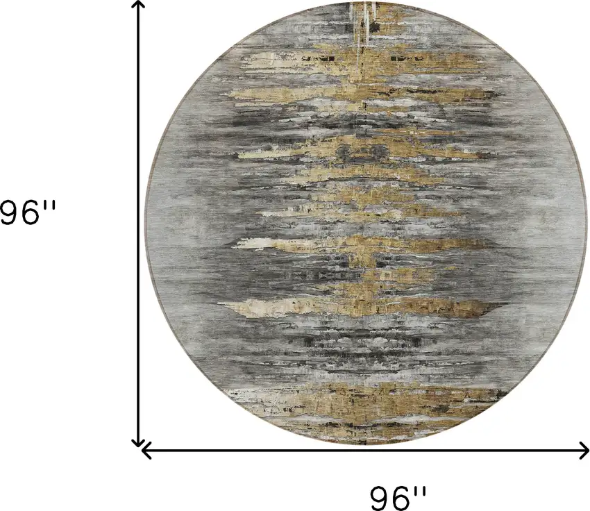 8' Gray Charcoal And Silver Round Abstract Washable Indoor Outdoor Area Rug Photo 3