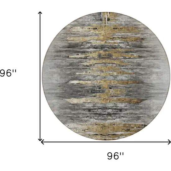 8' Gray Charcoal And Silver Round Abstract Washable Indoor Outdoor Area Rug Photo 3