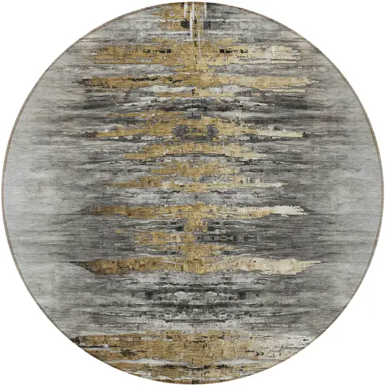 8' Gray Charcoal And Silver Round Abstract Washable Indoor Outdoor Area Rug Photo 6