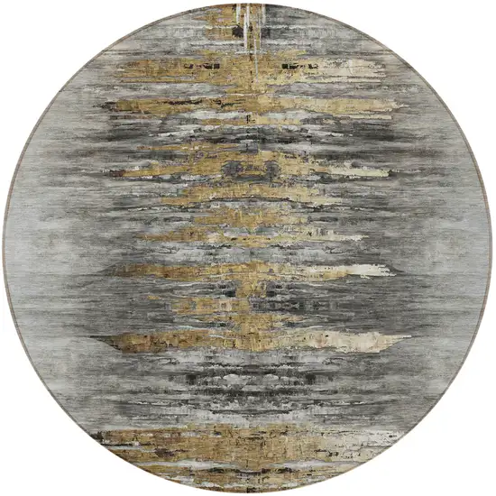 8' Gray Charcoal And Silver Round Abstract Washable Indoor Outdoor Area Rug Photo 6