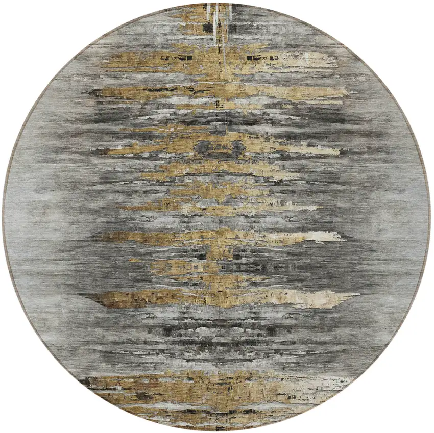 8' Gray Charcoal And Silver Round Abstract Washable Indoor Outdoor Area Rug Photo 6
