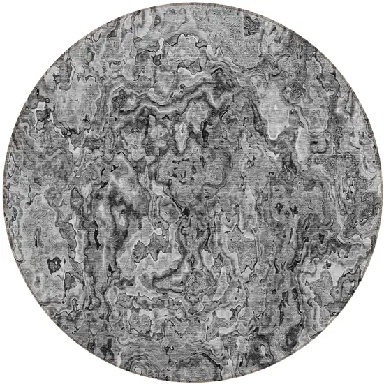 8' Gray Charcoal And Silver Round Abstract Washable Indoor Outdoor Area Rug Photo 2
