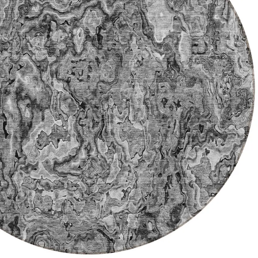 8' Gray Charcoal And Silver Round Abstract Washable Indoor Outdoor Area Rug Photo 4