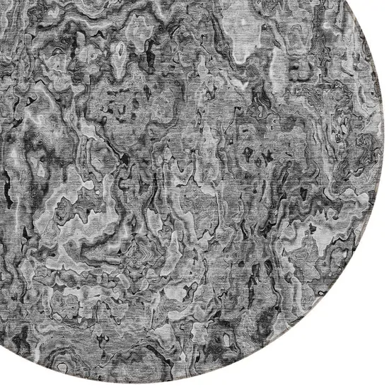 8' Gray Charcoal And Silver Round Abstract Washable Indoor Outdoor Area Rug Photo 4