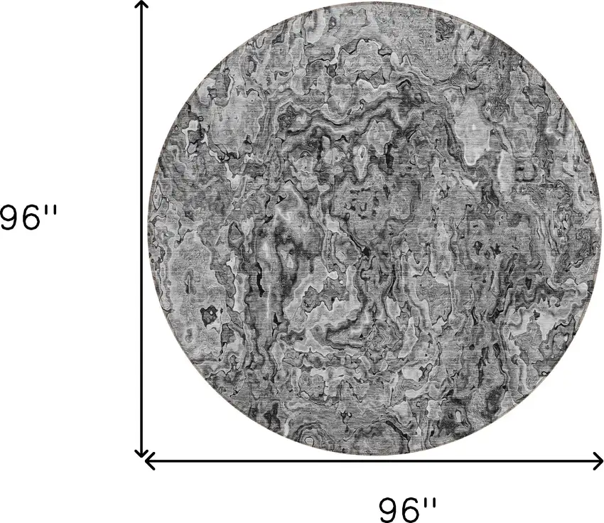 8' Gray Charcoal And Silver Round Abstract Washable Indoor Outdoor Area Rug Photo 3