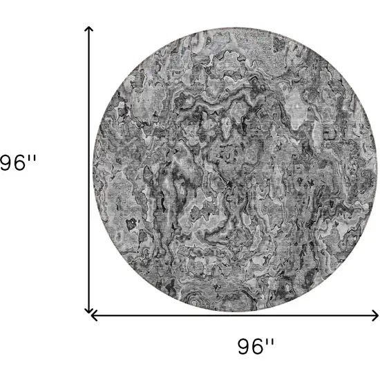 8' Gray Charcoal And Silver Round Abstract Washable Indoor Outdoor Area Rug Photo 3